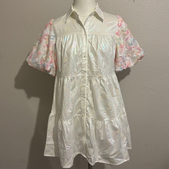 Peach Love Unicorn California White Mini Dress with Puff Sleeves Halloween - Picture 3 of 7